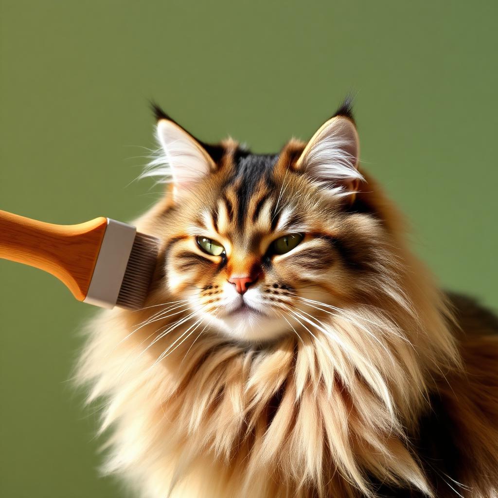 Chat à poil long brossé délicatement