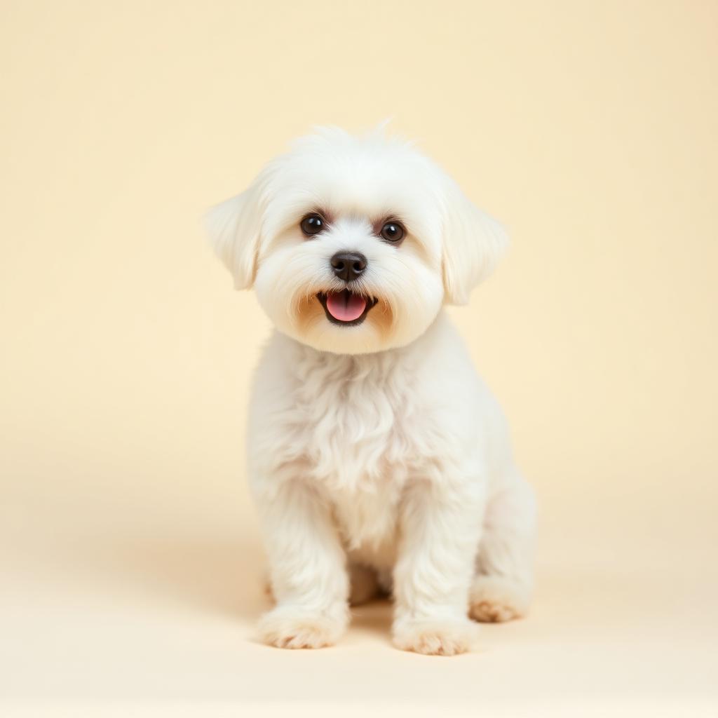 Petit chien blanc au pelage fraîchement toiletté